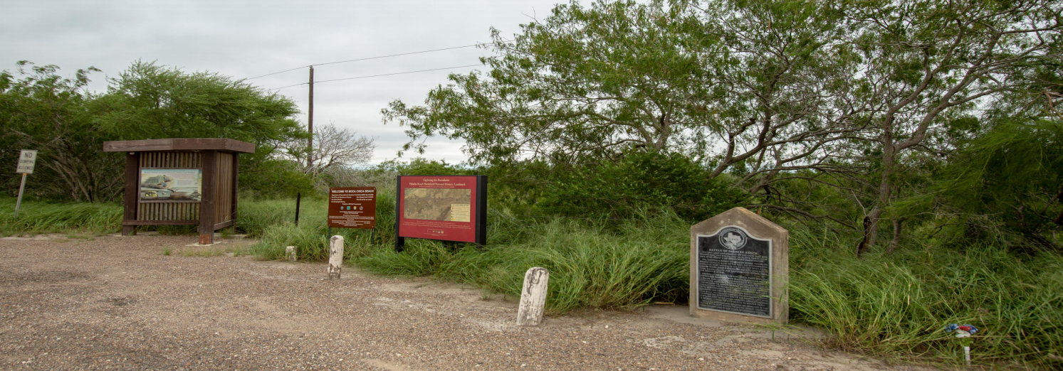 Existing signage and monuments at the Palmito Ranch Battlefield site located on State Highway 4. 